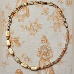 Nature's Yellow Opal & Yellow Keshi Pearls In Statement Gold Plated Necklace